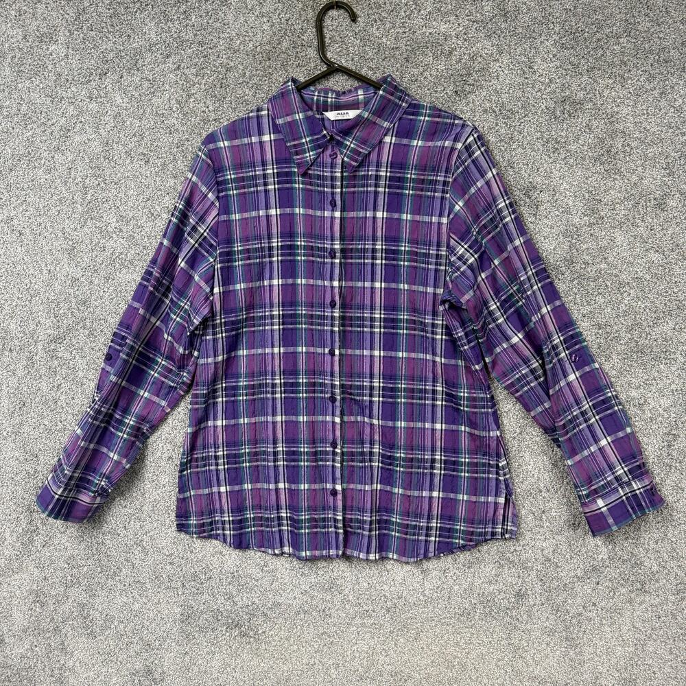 Alia Button Up Shirt M Purple Plaid Lightweight Layering Granola Girl Cabincore